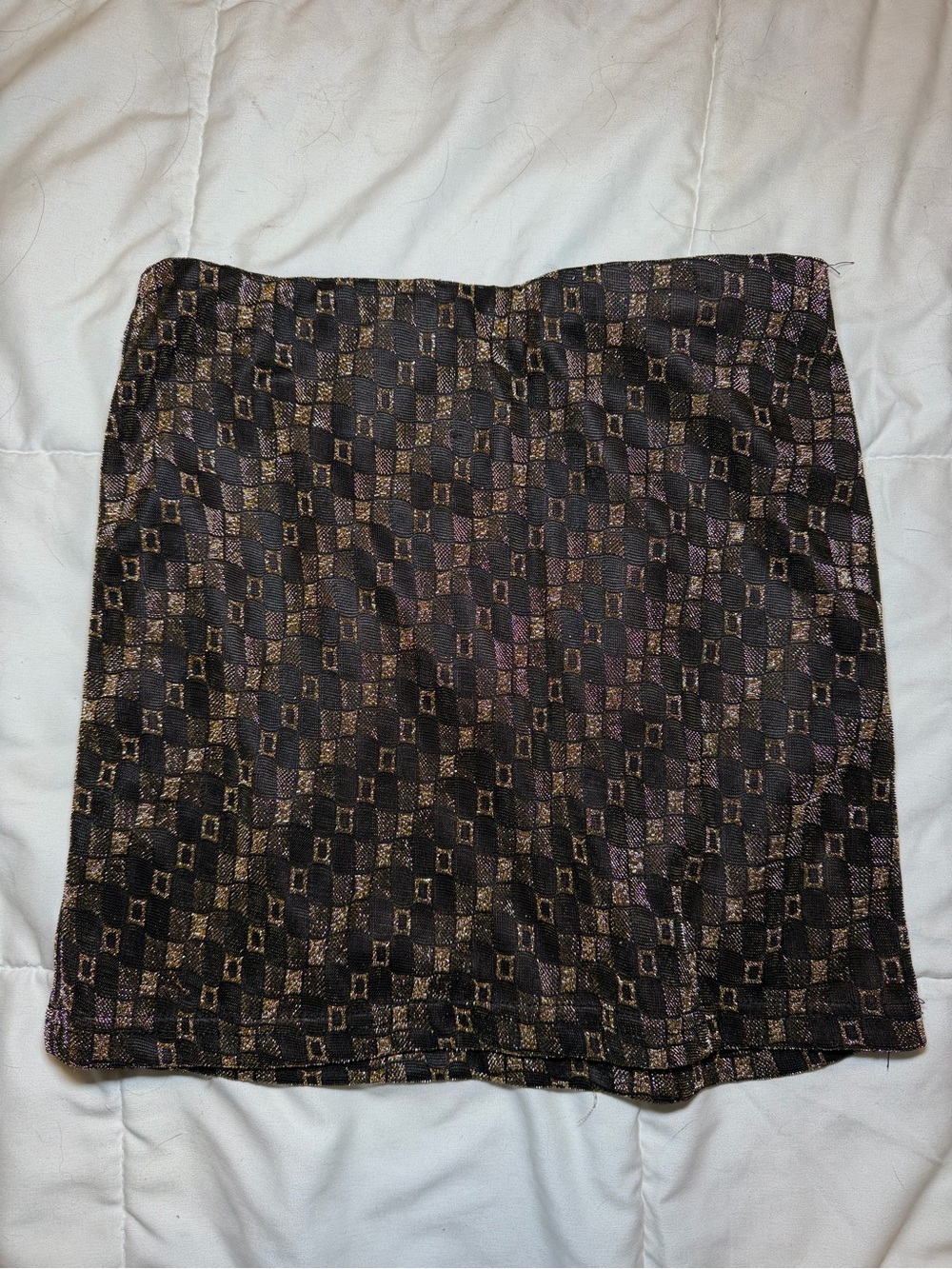 Black Metallic Check Mini Skirt with Subtle Purple Accents